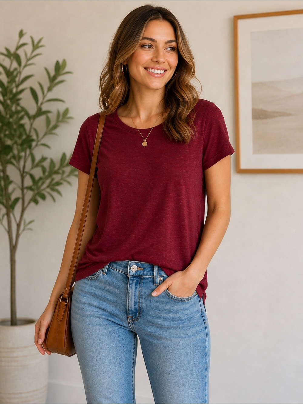 Old Navy Burgundy Short Sleeve Tee Women’s Medium Soft Casual Basic Top